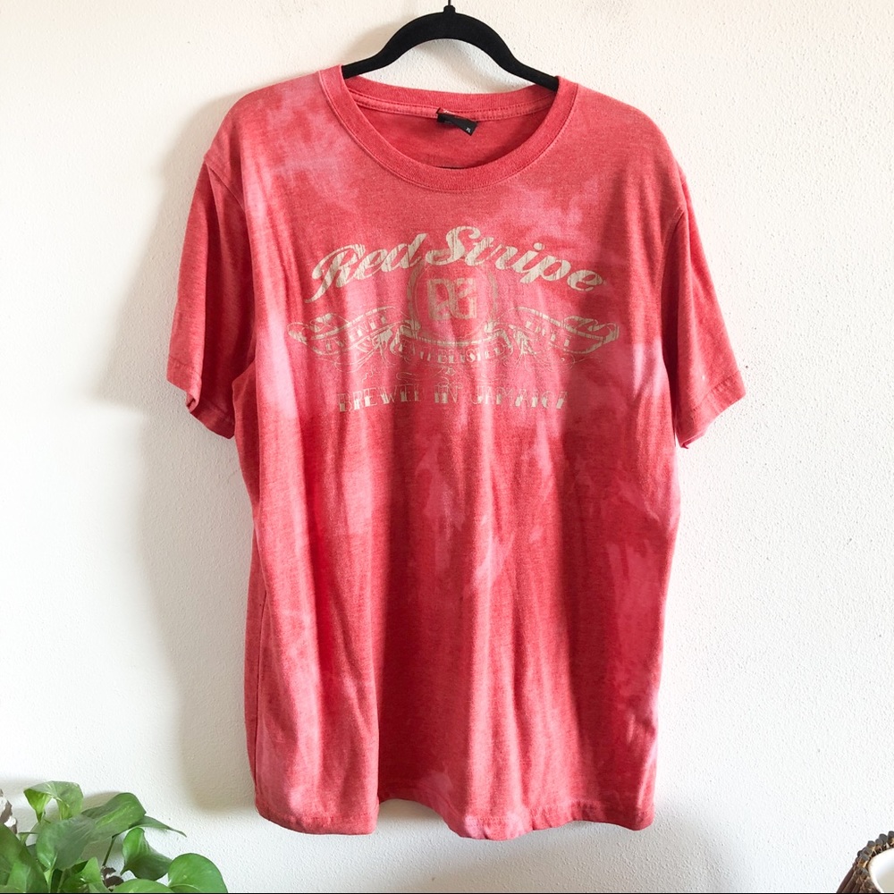 RED STRIPE bleach dyed graphic tee shirt XL